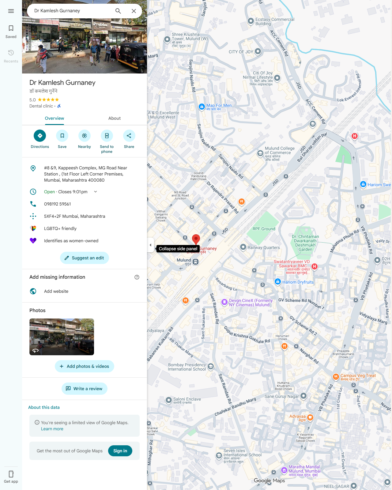 Live screenshot of the Google listing
